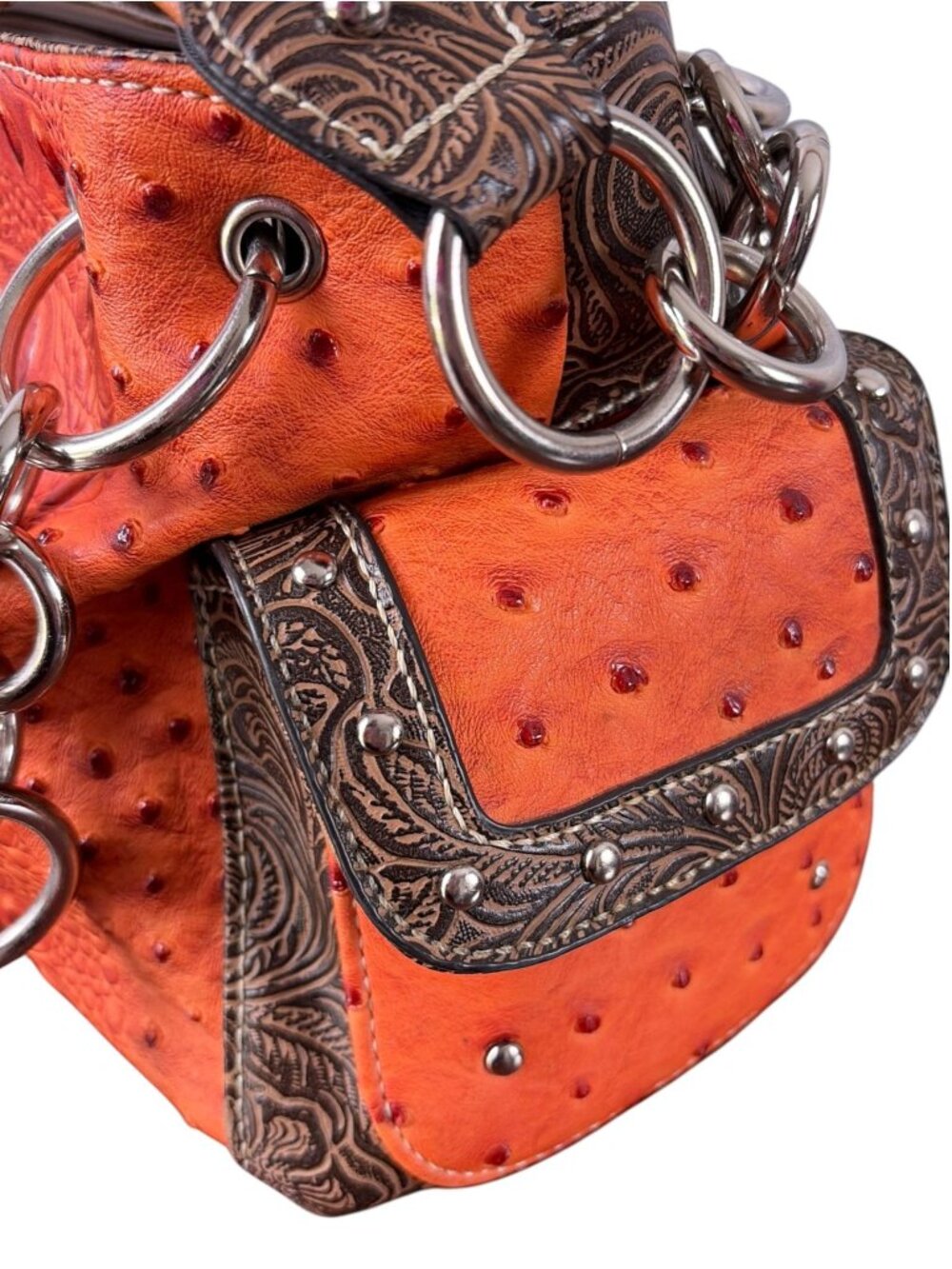 Vintage Blazin Roxx Cowgirl Purse Orange Pink Turquoise Rhinestone Cross - Picture 3 of 16